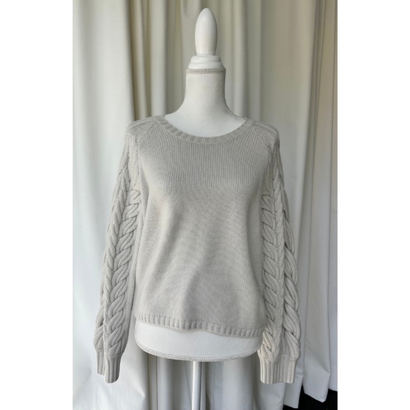 Naadam Women's Hand Knit Cable Sleeve Wool Cashmere Crewneck, Size Small - Picture 3 of 13